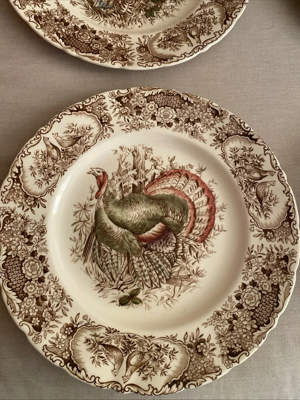 Set Of 4 Johnson Brothers  Wild Turkeys Brown Native American Thanksgiving 10.5”